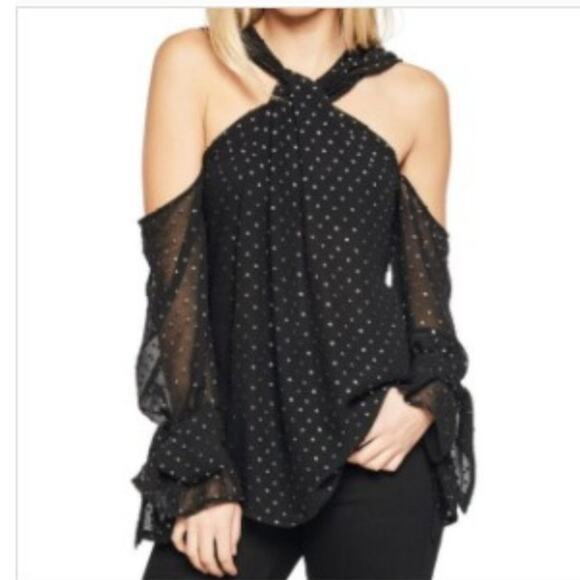 Bardot cold shoulder swiss dot blouse - Picture 1 of 6